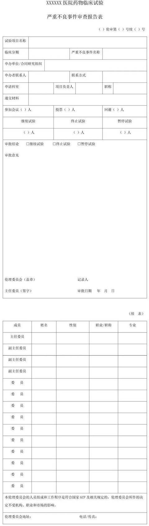 伦理委员会常用表格（伦理委员会常用表格模板）