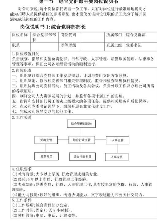 第二章-综合党群部主要岗位工作职责及综合行政岗工作职责（党群综合部门）